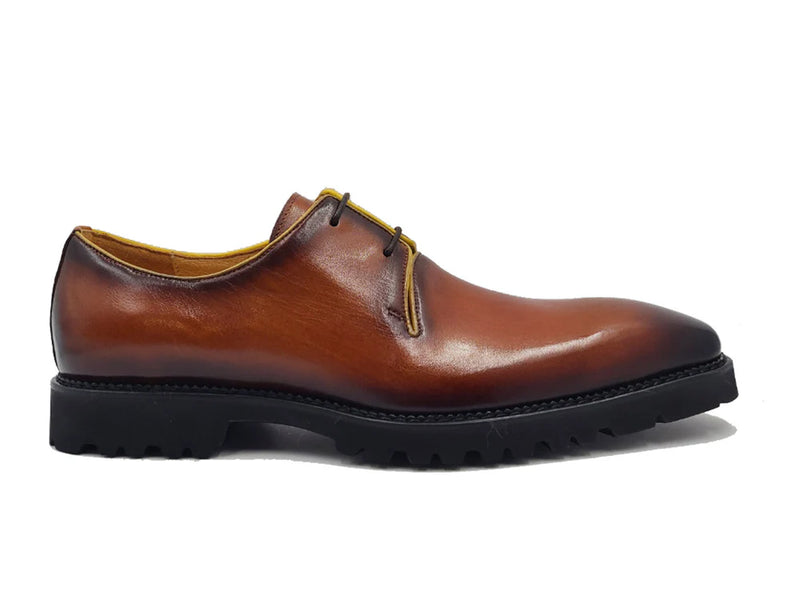 Cognac Lace-Up Carrucci Shoes Genuine Leather Black Rubber Sole Casual Look