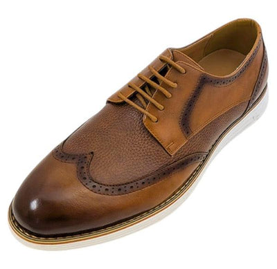 Cognac Men's Lace-Up Leather Wingtip Shoes Style-CARSON