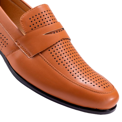 Montique Cognac Men's Slip-On Dress Shoes Penny Strap Loafer