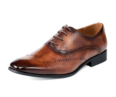 Cognac Men's Wingtip Leather Oxford Lace-Up Formal Dress Shoes