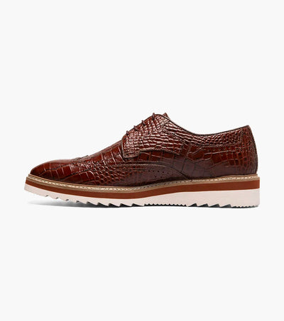 Cognac Stacy Adams Loafer Lace Up Wingtips Croc Print Men's shoes-25725-221