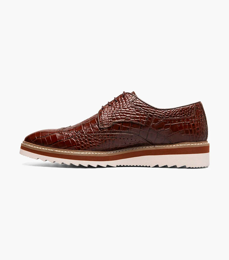 Cognac Stacy Adams Loafer Lace Up Wingtips Croc Print Men&