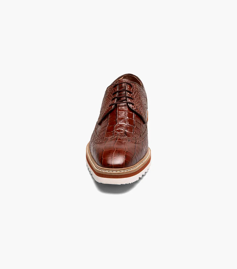 Cognac Stacy Adams Loafer Lace Up Wingtips Croc Print Men&