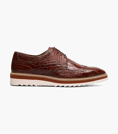Cognac Stacy Adams Loafer Lace Up Wingtips Croc Print Men's shoes-25725-221