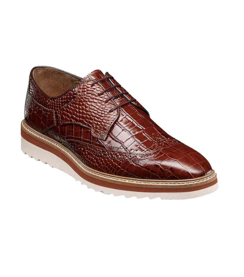 Cognac Stacy Adams Loafer Lace Up Wingtips Croc Print Men&