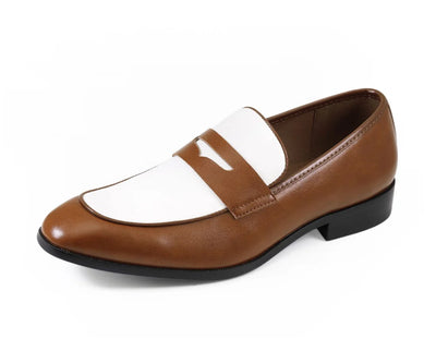 Cognac/White Two-Tone Men's Slip-On Dress Shoes Style No-LEVI