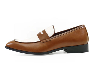 Cognac/White Two-Tone Men's Slip-On Dress Shoes Style No-LEVI