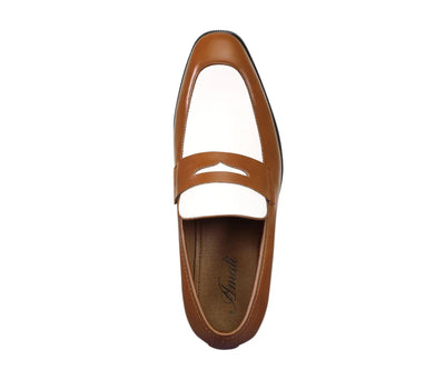 Cognac/White Two-Tone Men's Slip-On Dress Shoes Style No-LEVI