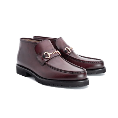 Corrente Burgundy Men's Silver Horsebit Buckle Ankle boot Calf Skin Leather