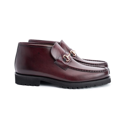 Corrente Burgundy Men's Silver Horsebit Buckle Ankle boot Calf Skin Leather