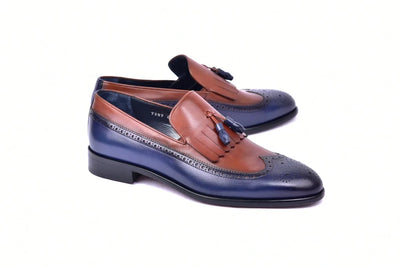 Corrente Men's Wing tip Kiltie Tassel Loafer Navy/Brown Style No-C00019-7397