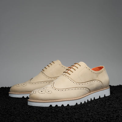 Cream Men's Casual Shoes Tayno Suede Lace Up Wingtip Oxford Sneaker Style No-The Paragon