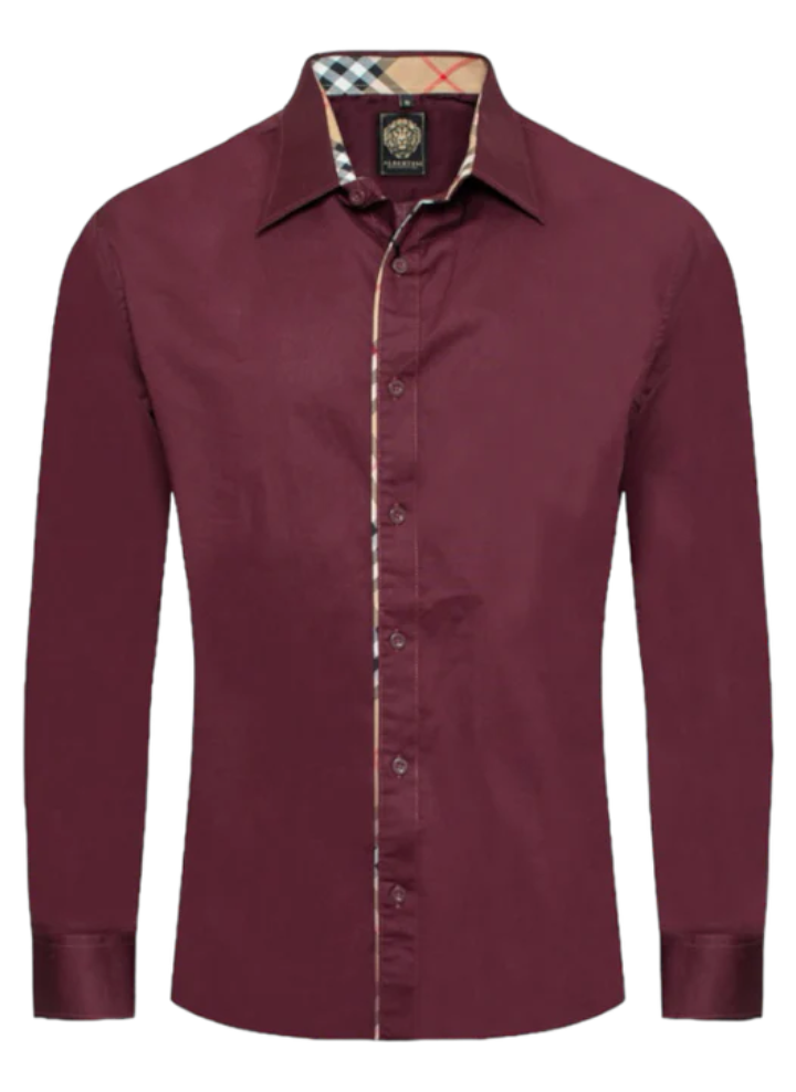 Burgundy Men's Casual Plaid Button Down Shirt Long Sleeves Regular-Fit –  DESIGN MENSWEAR