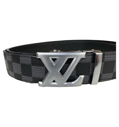 Black Plaid Men's Luxury Design Leathers Belt Sliver Buckle