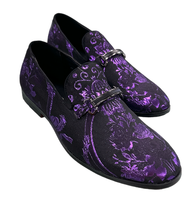 Purple Paisley Men's Slip-On Shoes Luxury Fashion Design with Buckle SH-361-6