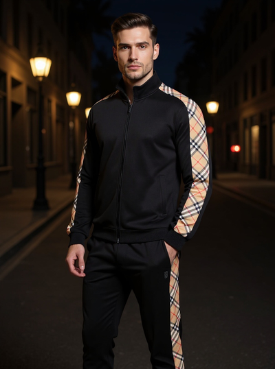 Black Men's Tracksuit 2-Piece Luxury Design Jacket & Pants Matching Set Style No: MTK13
