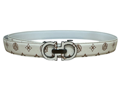 Men's Cream Brown Printed Belt Genuine Leather Fashion Design