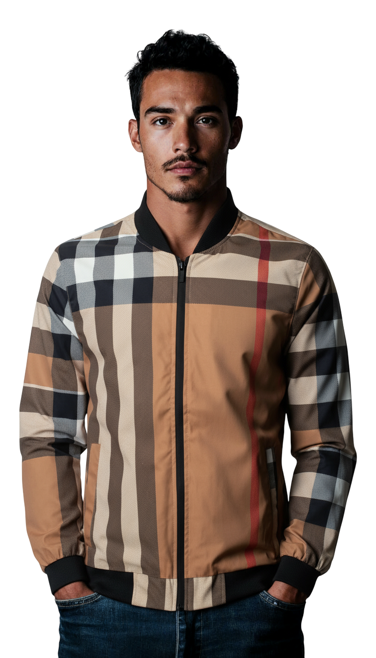 Camel Plaid Full Zip-Up Men&