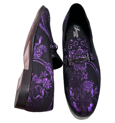 Purple Paisley Men's Slip-On Shoes Luxury Fashion Design with Buckle SH-361-6