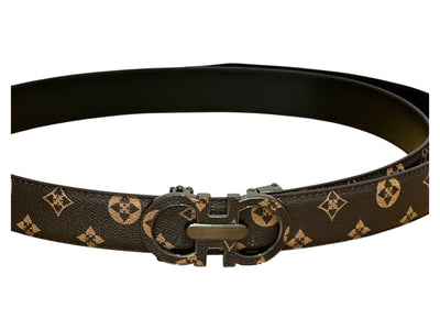 Brown Beige Luxury Design Men's Leather Belt