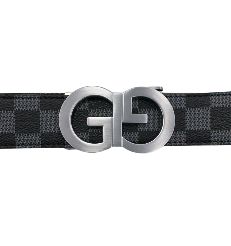 Grey Printed Belt Genuine Leather Sliver Buckle