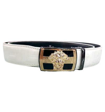 White Men's Leathers Belt Gold Buckle Fashion Design