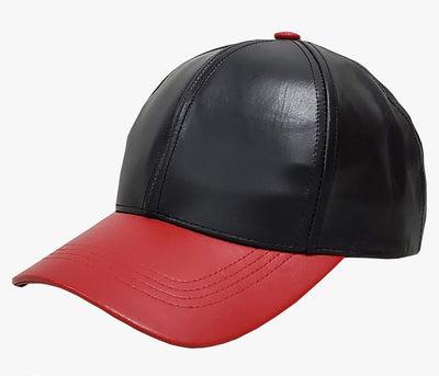 Emstate Black and Red Men's Genuine Cowhind Leather Adjustable Baseball Cap