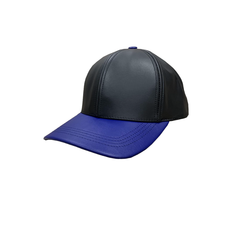 Black and Royal Men's Genuine Cowhind Leather Adjustable Baseball Cap Design Menswear