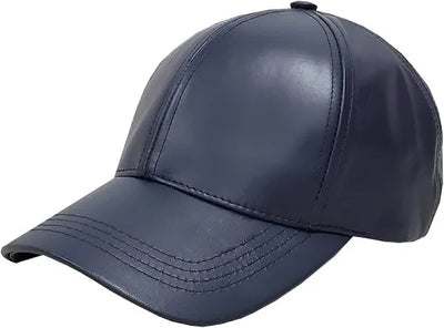 Navy Men's Genuine Leather Adjustable Baseball Cap