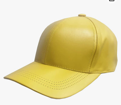 Yellow Men's Genuine Cowhind Leather Adjustable Baseball Cap