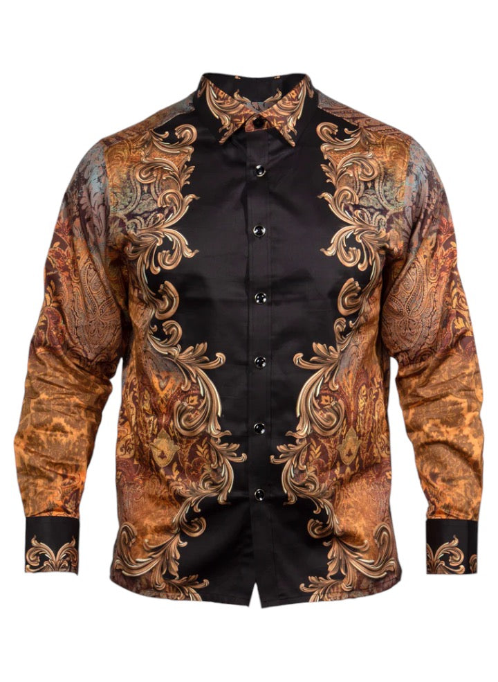 Prestige Luxury Black and Gold Long Sleeves Shirts COT-403