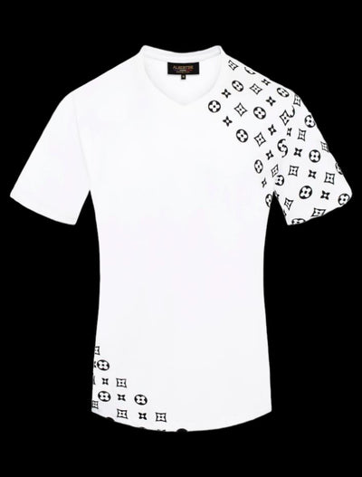 White Men's Luxury Design V-Neck T-Shirt Graphic Print Short Sleeve