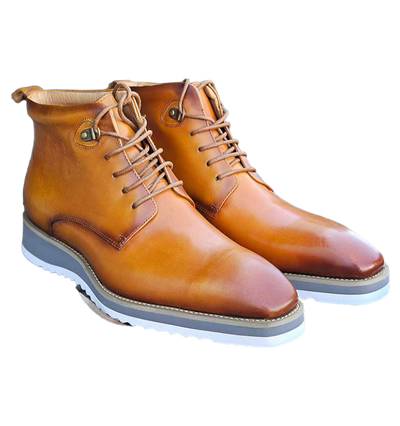 Carrucci Cognac Burnished Calfskin Lace-Up Men's Casual Boot KB515-16