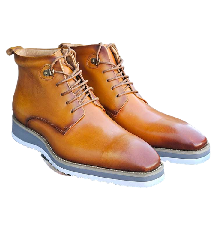 Carrucci Cognac Burnished Calfskin Lace-Up Men&