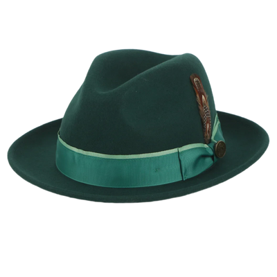 Forest Green Men's Steven Land Wool Fedora Hat Style No-Bogart