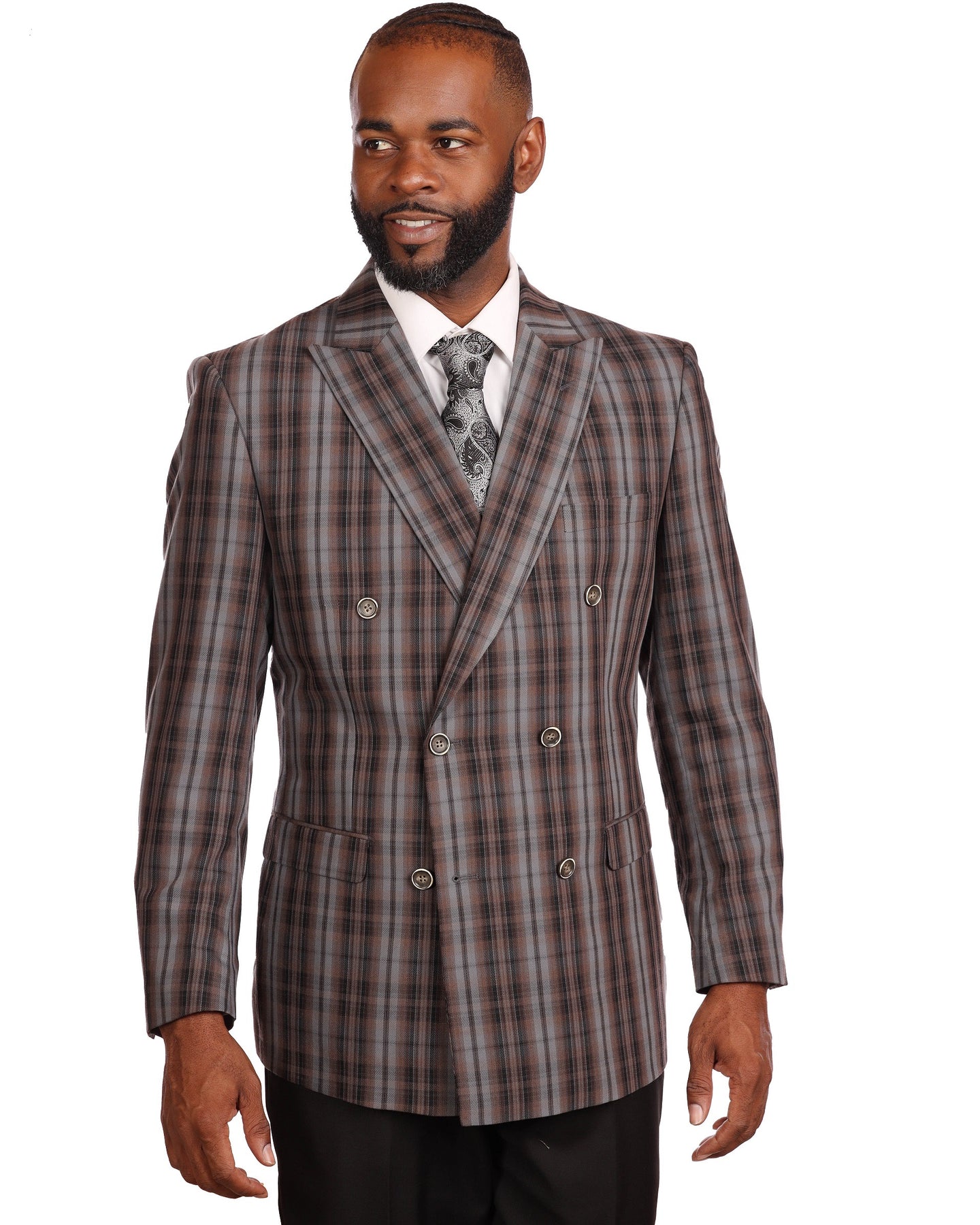 Men's Double Breasted Suit Heather Gray Pleated or Flat Front Pants