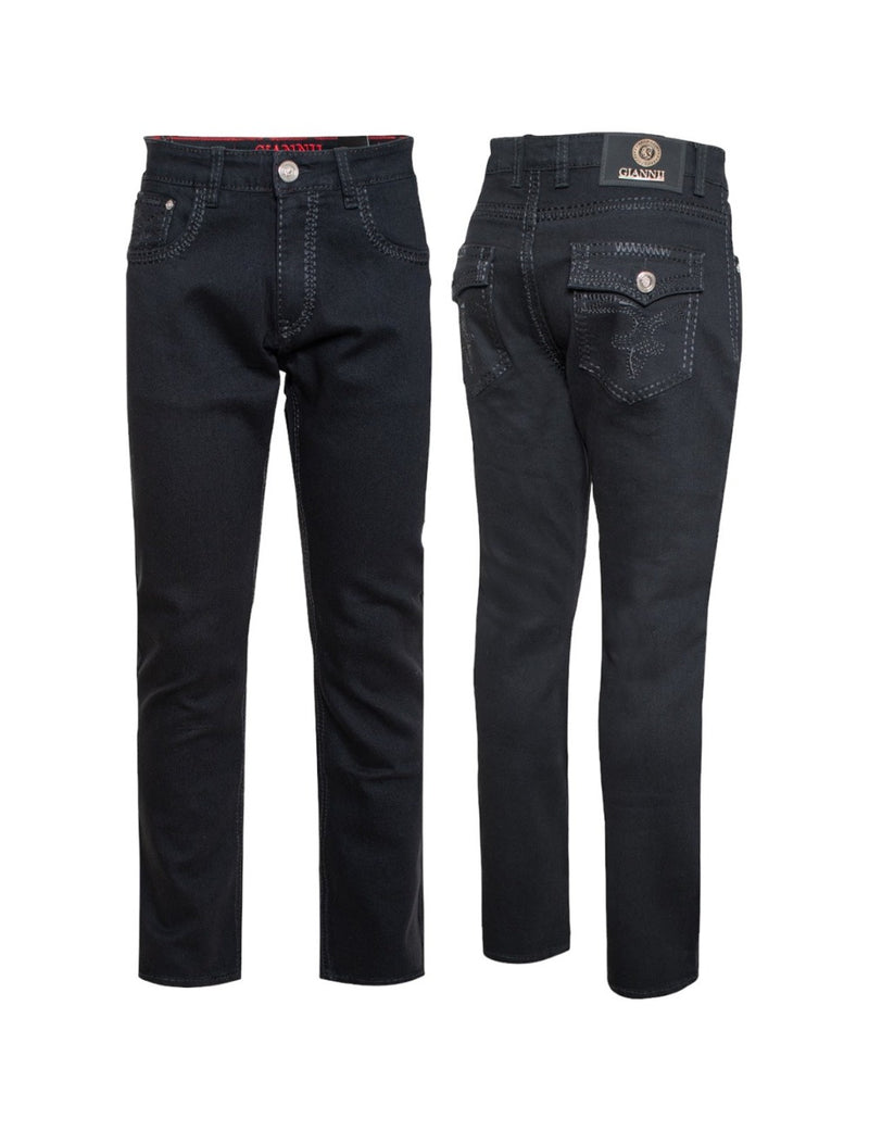 Black Men Slim-Fit Jeans Flap Pockets and Stitches