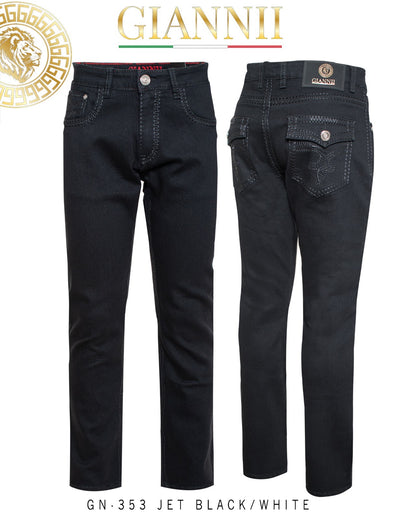 Black Men Slim-Fit Jeans Flap Pockets and Stitches