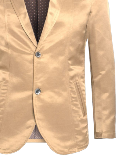 Giannii Men's Gold Shiny Satin Blazer Single Breast Slim-Fit