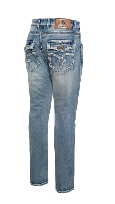 Giannii Acid Blue Men Slim-Fit Jeans Flap Pockets and Stitches