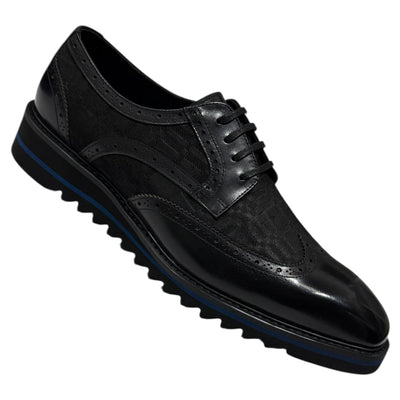 Giovanni Black Wingtip Lace-Up Mens Leather Casual Shoes Style-RAVEN