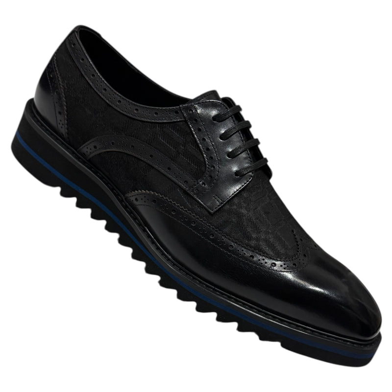 Giovanni Black Wingtip Lace-Up Mens Leather Casual Shoes Style-RAVEN