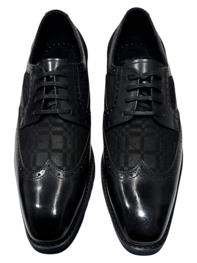 Giovanni Black Wingtip Lace-Up Mens Leather Casual Shoes Style-RAVEN