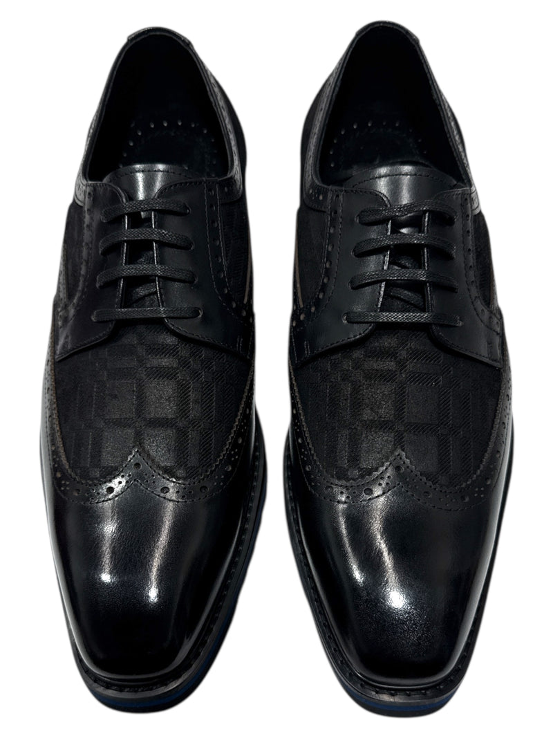 Giovanni Black Wingtip Lace-Up Mens Leather Casual Shoes Style-RAVEN