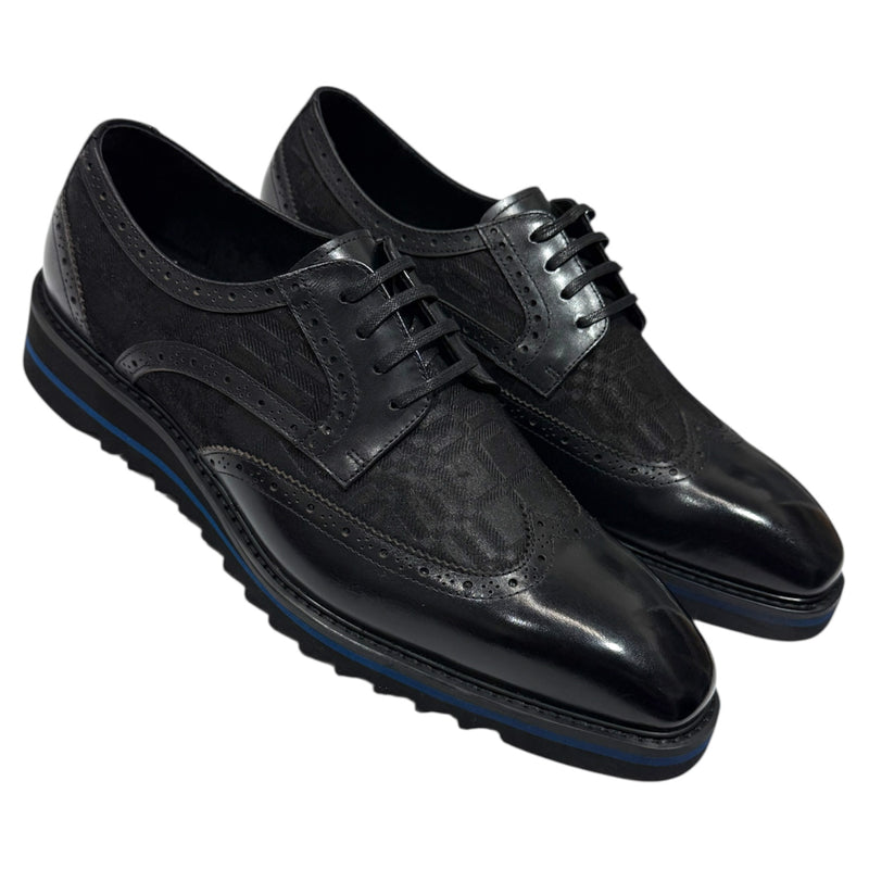 Giovanni Black Wingtip Lace-Up Mens Leather Casual Shoes Style-RAVEN