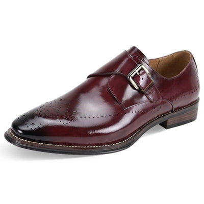 Burgundy men's shoes monk strap calfskin leather dress fashion design