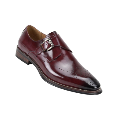 Burgundy men's shoes monk strap calfskin leather dress fashion design