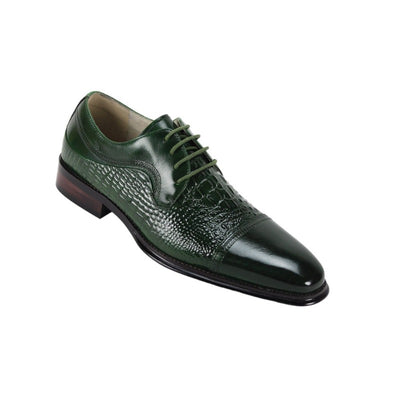 Giovanni Green Lace Up Men's Leather Dress Shoe - Alligator Accent Panel