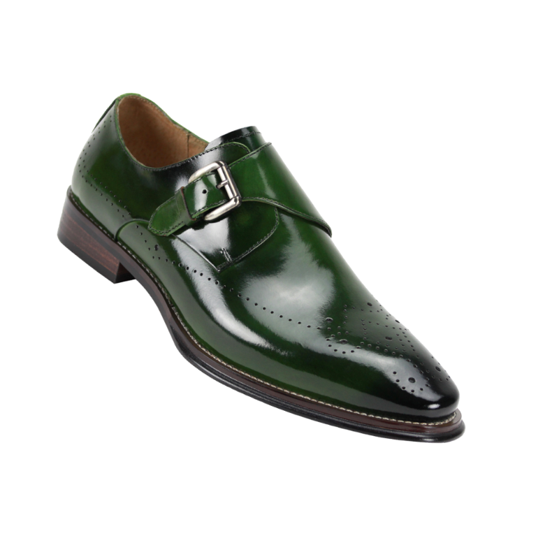 Giovanni Mens Monkstrap Green Leather Dress Shoes Jeffery