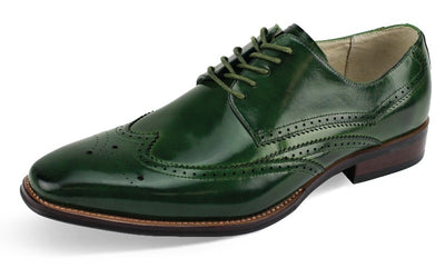 Giovanni Green Wingtips Lace-up Men's Dress Shoes Italian Style Genuine Leather